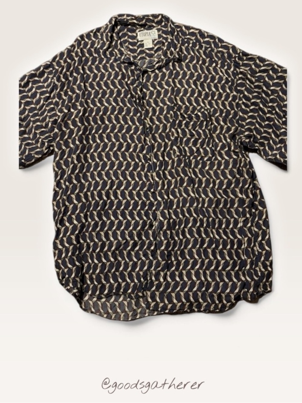 Utopia 100% Silk Geometric Print Button Down Shirt